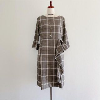 イマージュ(IMAGE)の美品 image イマージュ フリルロングワンピース XL 13 チェック(ひざ丈ワンピース)