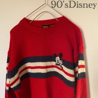 ディズニー(Disney)の90'sDisneyディズニーMickeyミッキーニットセーター赤レッドm古着M(ニット/セーター)
