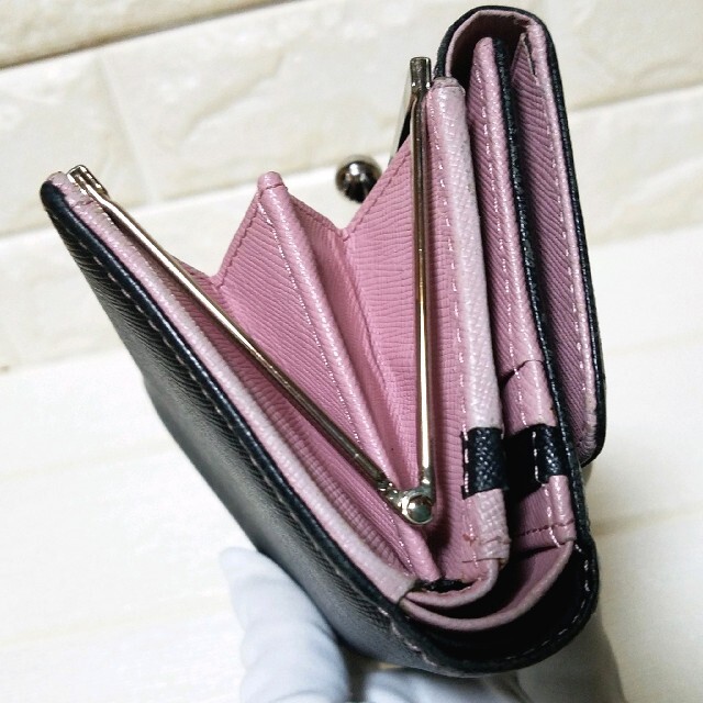 極美品】ポールスミス 折財布 がま口 黒 ピンク - 折り財布