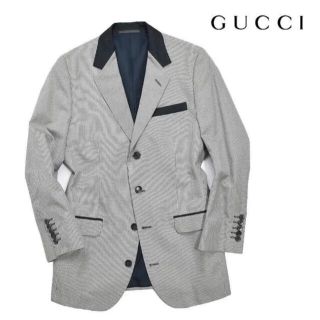 グッチ(Gucci)のGUCCI グッチ 千鳥格子 テーラードジャケット 4Bジャケット グレー 46(テーラードジャケット)