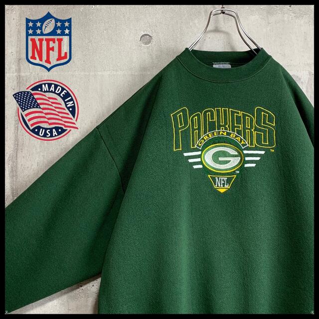 NFLスウェット緑グリーンXLトレーナー総刺繍パッカーズアメリカ製USA製
