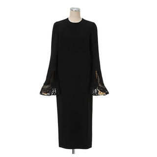 mame - Mame Embroidered Cuffs Crew Neck Dress