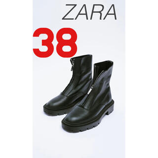 ザラ(ZARA)のZARA ジッパーリアルレザーアンクルブーツ　38(ブーツ)