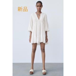 ザラ(ZARA)の新品タグ付！ZARA ザラ＊レースチュニックワンピース　S(ミニワンピース)