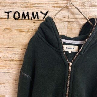 トミー(TOMMY)の《Tommy》長袖 ジップアップ 黒　ワンポイント　刺繍ロゴ　パーカー サイズX(パーカー)