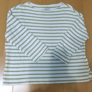 ムジルシリョウヒン(MUJI (無印良品))の無印良品 若草色 ボーダー コットン100％(Tシャツ(長袖/七分))