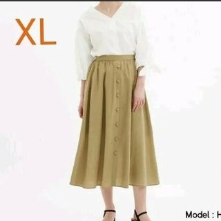 ジーユー(GU)の☆ GU フロントボタンエアリーミディスカート ベージュ XL(ロングスカート)