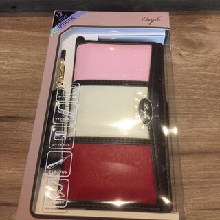 ナチュラル　デザインiPhone12mini  手帳型 ケース　pink red(iPhoneケース)