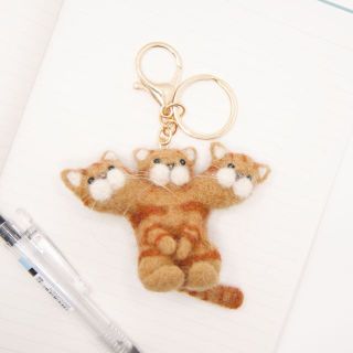 ※展示品※【羊毛フェルト】地獄の番猫ニャルベロスのキーホルダー(バッグチャーム)