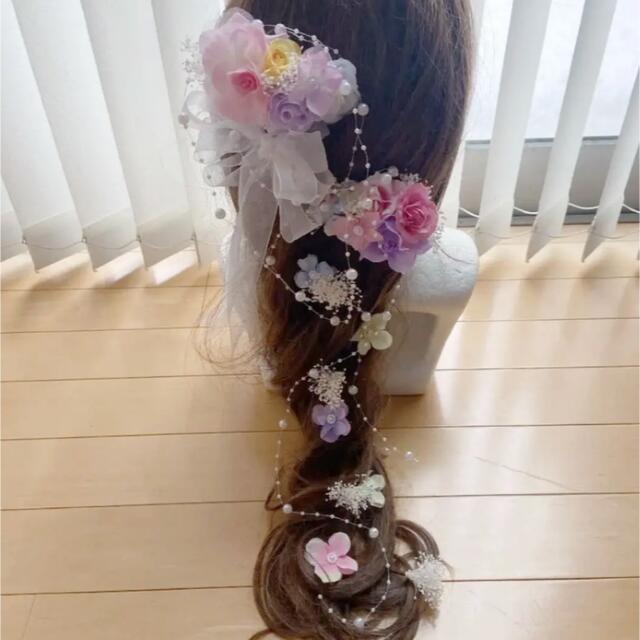 ラプンツェルハーフアップ髪飾り♡紫ヘッドドレス 括 ピンク紫 ラプンツェルハーフアップ髪飾り♡紫ヘッドドレス 括 ピンク紫