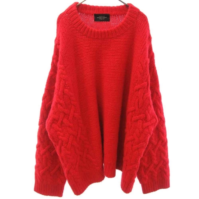 UNUSED アンユーズド US2082 21AW KNIT CREW SWEATER ウールモヘア混クルーネックケーブルニットセーター レッド