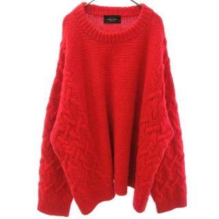 アンユーズド(UNUSED)のUNUSED アンユーズド US2082 21AW KNIT CREW SWEATER ウールモヘア混クルーネックケーブルニットセーター レッド(ニット/セーター)