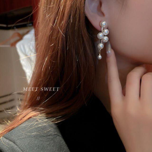 お気に入りの 新品 S925 豪華CZダイヤ パールピアス 高見え