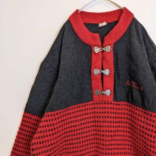 【美品】Lサイズ　メタルフックニット　セーター　切替ニット　ウール　バーズアイ(ニット/セーター)