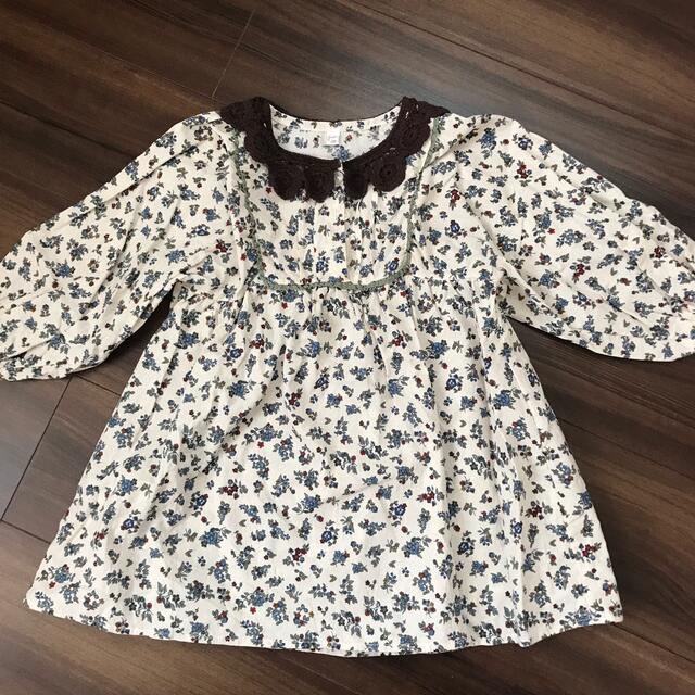 しまむら(シマムラ)の美品 襟付き花柄ワンピース 100 キッズ/ベビー/マタニティのキッズ服女の子用(90cm~)(ワンピース)の商品写真