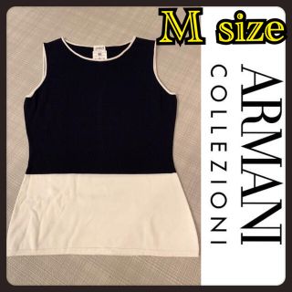 アルマーニ コレツィオーニ(ARMANI COLLEZIONI)のアルマーニ　ARMANI  ニット　ノースリーブ　ホワイト　ネイビー(ニット/セーター)