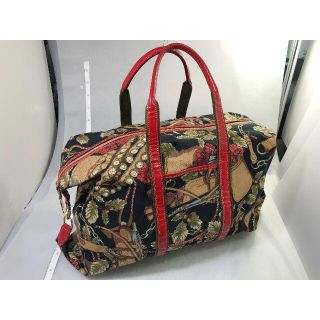 希少】ロエベ LOEWE ボタニカル柄 ボストンバッグ キャンバス 赤 総柄