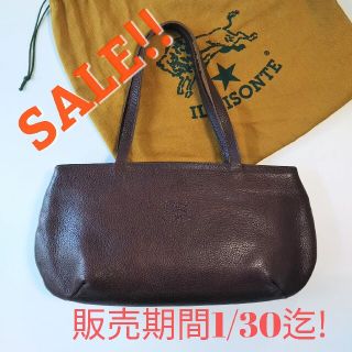 イルビゾンテ(IL BISONTE)の【最終値下★美品】IL BISONTE ロゴ型押しトートバッグ  ダークブラウン(ハンドバッグ)