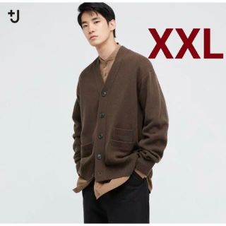 ユニクロ(UNIQLO)のプレミアムラムVネックカーディガン　ダークブラウン　XXLサイズ　ユニクロ　+J(カーディガン)