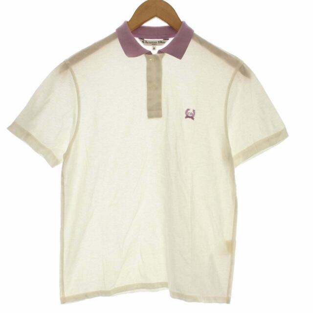 売れ筋新商品 ロゴ 半袖 ポロシャツ クリスチャンディオール 刺繍 白 紫 M スポーツ - トップス