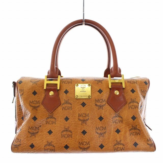 エムシーエム MCM ボストンバッグ ハンドバッグ フェイクレザー 茶