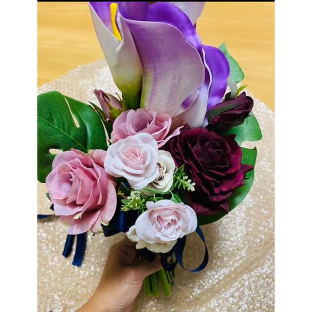 紫カラーのクラッチブーケ【結婚式】 ハンドメイドのウェディング(ブーケ)の商品写真