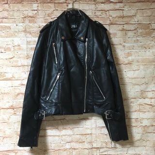 ザラ(ZARA)のザラ ZARA ジャケット レザー ライダース アウター レディース 黒色 L(ライダースジャケット)