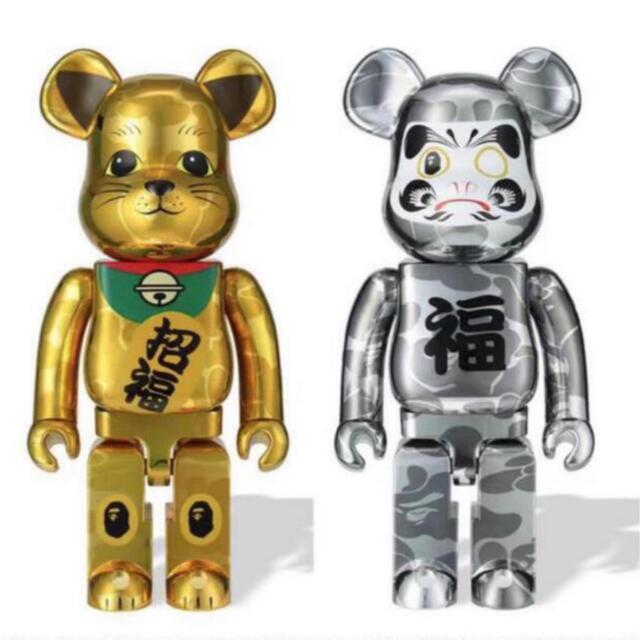 招き猫BE@RBRICK BAPE 招き猫 金メッキ&達磨 銀メッキ1000％ セット