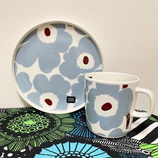 マリメッコ(marimekko)のmarimekko マリメッコ　UNIKKOブルーグレー　プレート＋マグ400(食器)