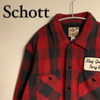 schott - 【頑丈】Schott ショット　バッファローチェック　柄　シャツ　刺繍　ワッペン
