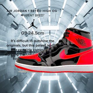 ナイキ(NIKE)の【GS24.5㎝】AIR JORDAN1 HIGH Patent Bred(スニーカー)