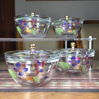 トウヨウササキガラス(東洋佐々木ガラス)のSASAKI 佐々木硝子　『花の香り』　蓋付　冷茶茶碗　4杯(食器)