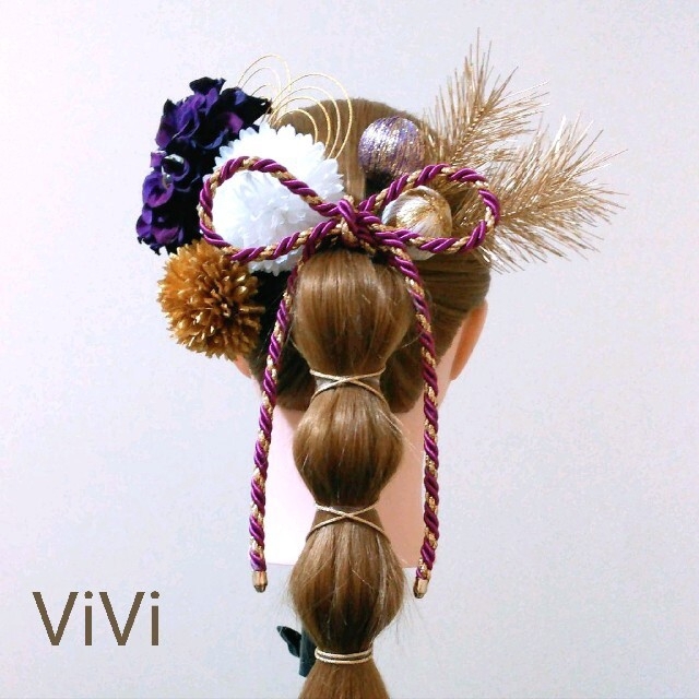 髪飾りViVi～紐アレンジ ポニーテール 玉ねぎヘア 成人式 卒業式 髪飾り～ レディースの水着/浴衣(和装小物)の商品写真