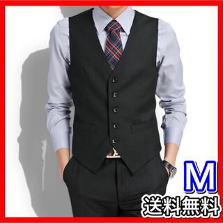 【高品質】スーツ ベスト メンズ フォーマル M 黒(スーツベスト)