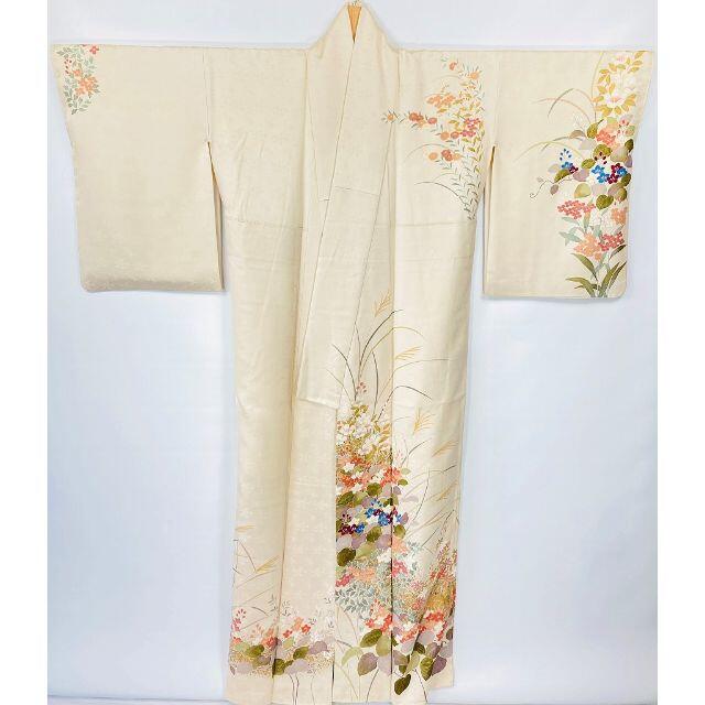 京友禅 金駒刺繍 本金箔 花柄 一つ紋 訪問着 正絹 オフホワイト 白 839