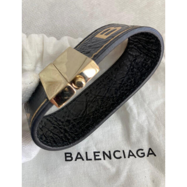 美品BALENCIAGA バレンシアガ レザー ゴールドブレスレット バングル