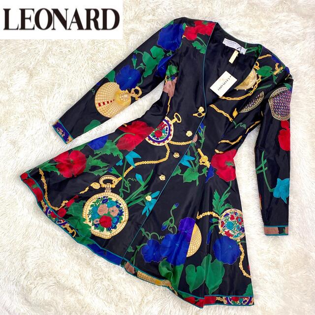 美品タグ付き】LEONARD レオナール シルク100% 花柄フレアワンピース