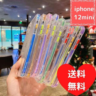 【iphone12mini】ブルー　大人気　韓国　iphone　クリアケース(iPhoneケース)