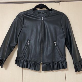 ザラ(ZARA)のZARA フリル レザージャケット(ライダースジャケット)