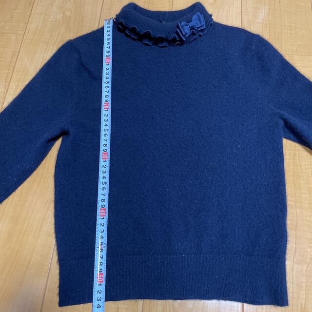 カシミヤ100%セーター　フリル紺　Sサイズ レディースのトップス(ニット/セーター)の商品写真