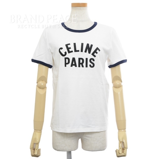 セリーヌ CELINE PARIS Tシャツ コットン ホワイト/ネイビー サイ