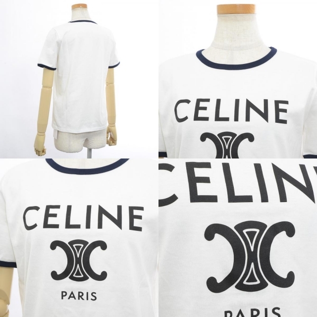 セリーヌ トリオンフ Tシャツ コットン ホワイト/ネイビー/ブラック サイズS