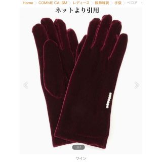 コムサイズム(COMME CA ISM)のCOMME CA ISM レディース　ベロア　グローブ　ワイン　新品・タグ付き(手袋)