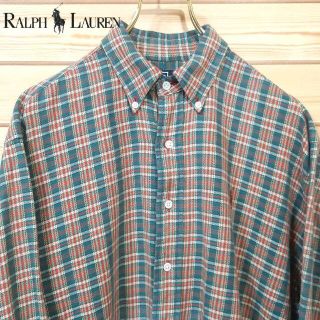 ポロラルフローレン(POLO RALPH LAUREN)のポロラルフローレン　ボタンダウン長袖チェックシャツ　サイズL　緑赤(シャツ)