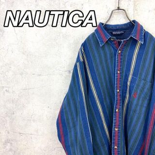 ノーティカ(NAUTICA)の希少 90s ノーティカ マルチストライプシャツ刺繍ロゴ ビッグシルエット美品.(シャツ)