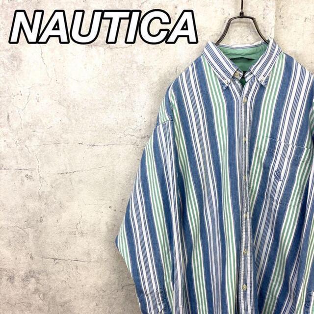 NAUTICA(ノーティカ)の希少 90s ノーティカ マルチストライプシャツ 刺繍ロゴ ビッグシルエット美品 メンズのトップス(シャツ)の商品写真