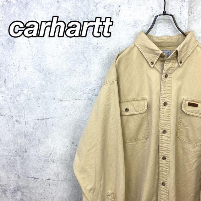 carhartt(カーハート)の希少 90s カーハート ワークシャツ レザーロゴ ビッグシルエット 美品 メンズのトップス(シャツ)の商品写真