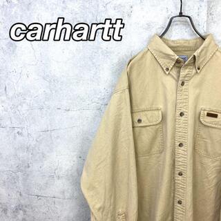 カーハート(carhartt)の希少 90s カーハート ワークシャツ レザーロゴ ビッグシルエット 美品(シャツ)
