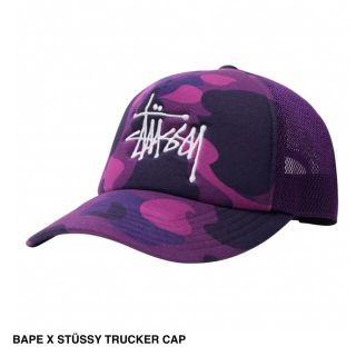 ステューシー(STUSSY)のA BATHING APE STÜSSY TRUCKER CAP パープル(キャップ)