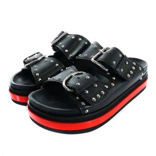 アレキサンダーマックイーン(Alexander McQueen)のアレキサンダーマックイーン ダブルストラップサンダル レザー 37 24cm 黒(サンダル)